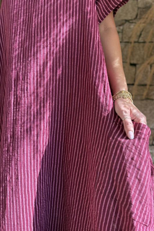 Salcombe Chalk Stripe Cotton Cocoon Dress Merlot